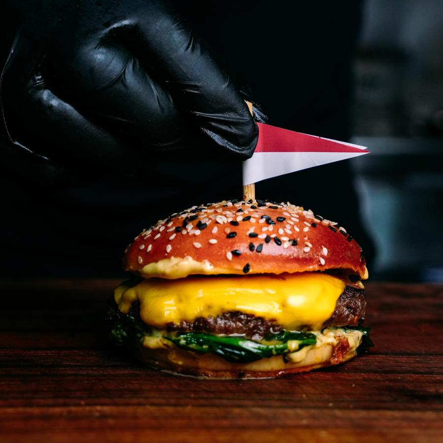 Indonesian rendang burger